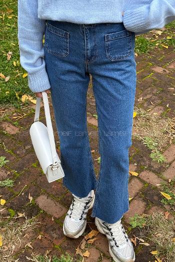 Blue Cotton Denim Elastan High Waist Denim Pants