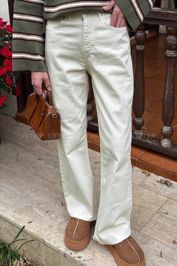 Lamelif Kesik Paça Fit Jean Krem