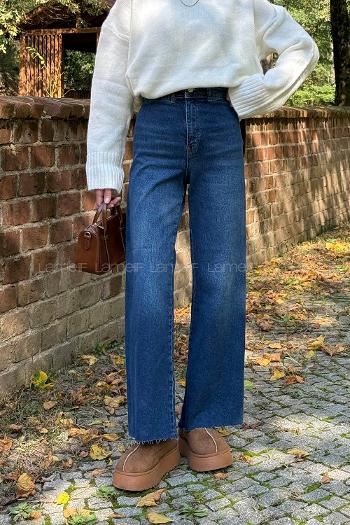 Blue-1 Cotton Denim Elastan High Waist Pants