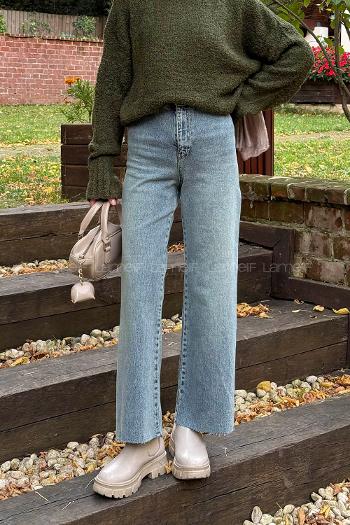 Blue Cotton Denim Elastan High Waist Pants