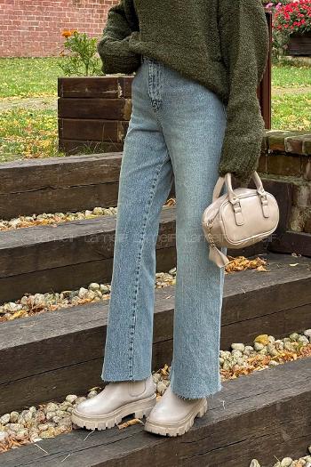 Blue Cotton Denim Elastan High Waist Pants