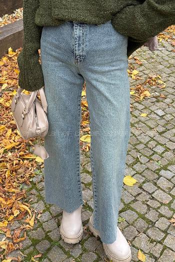 Blue Cotton Denim Elastan High Waist Pants