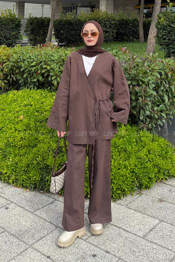 Bitter Brown V Neck Long Arm Denim Regular Trousers Denim Suit