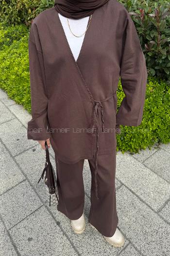 Bitter Brown V Neck Long Arm Denim Regular Trousers Denim Suit