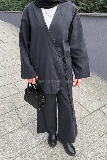 Smoked V Neck Long Arm Denim Regular Trousers Denim Suit