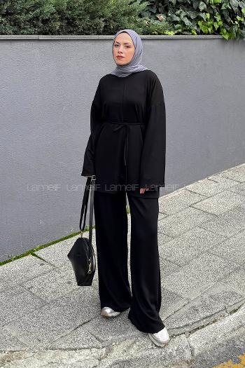 Lamelif Yırtmaçlı İkili Takım Siyah