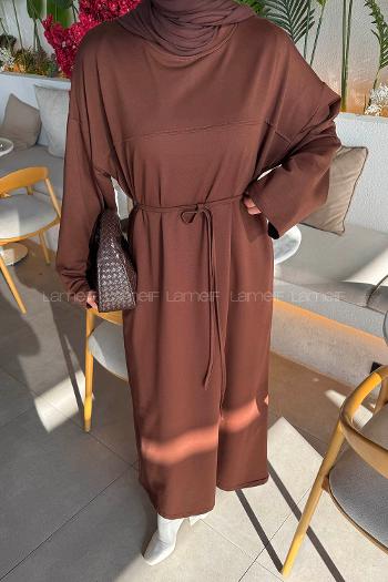 Bitter Brown Crew Neck Cotton Lycra Dresess