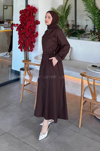 Lamelif Cep Detaylı Etekli İkili Takım Acı Kahve