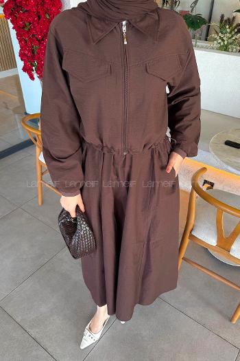 Lamelif Cep Detaylı Etekli İkili Takım Acı Kahve