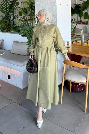 Plum Green Shirt Collar Long Arm Cotton Flare Suit