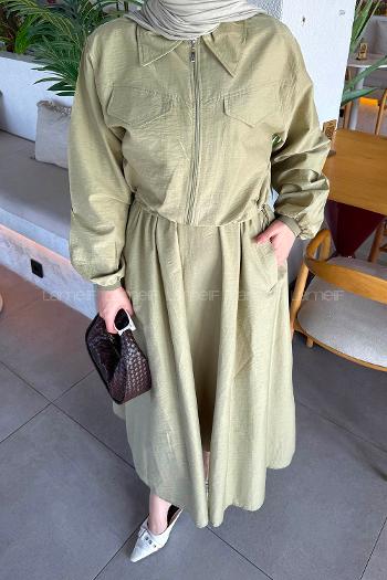 Plum Green Shirt Collar Long Arm Cotton Flare Suit