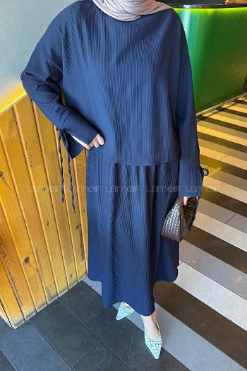 Lamelif Takma Manşet Biye Detaylı İkili Takım Lacivert