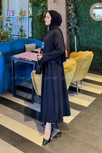 Black Crew Neck Long Arm Cotton Flare Suit