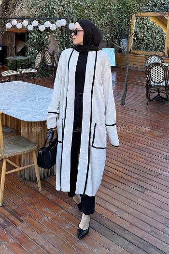 Lamelif Cep Detaylı Tesettür Hırka Bej