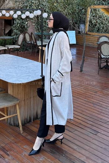 Lamelif Cep Detaylı Tesettür Hırka Bej