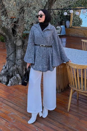 Lamelif Kemerli Panço Koyu Gri