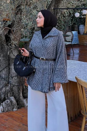 Lamelif Kemerli Panço Koyu Gri