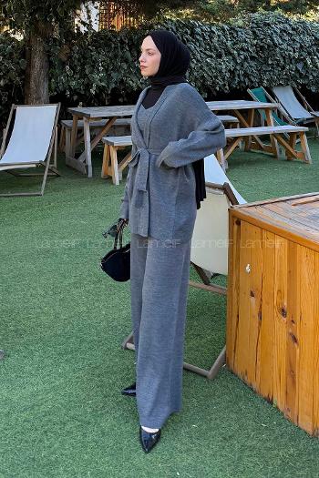 Lamelif Üçlü Triko Takım Antrasit