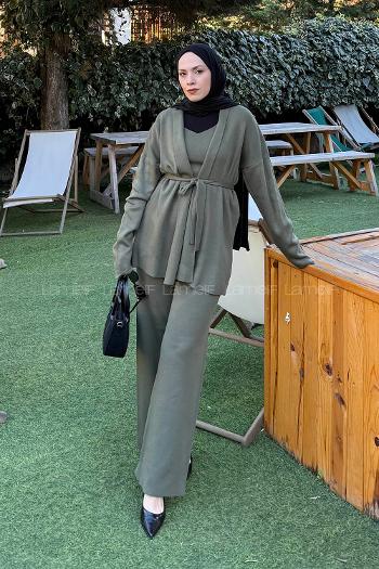 Lamelif Üçlü Triko Takım Haki