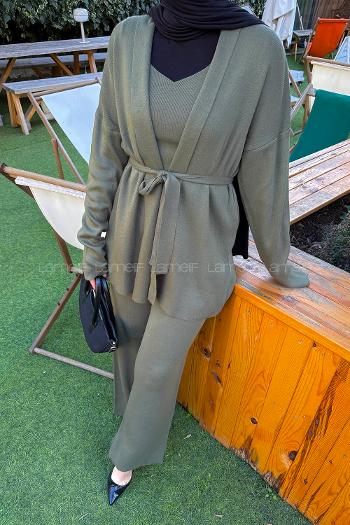 Lamelif Üçlü Triko Takım Haki