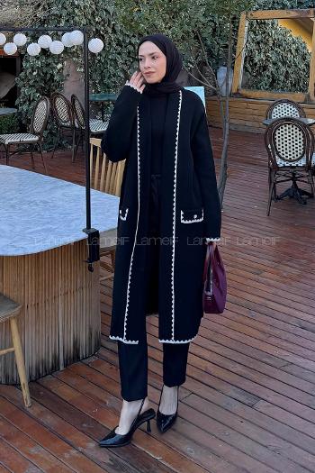Lamelif Uzun Tesettür Hırka Siyah