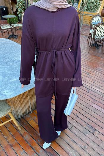 Lamelif Yırtmaçlı İkili Takım Mürdüm