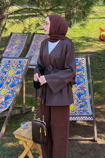 Bitter Brown Long Arm Cotton Polyester Kimono