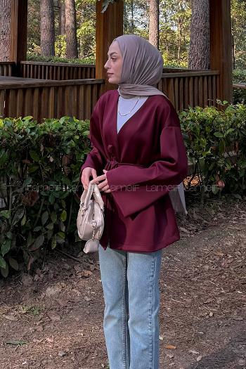 Claret Red Long Arm Cotton Polyester Kimono