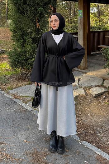 Black Long Arm Cotton Polyester Kimono