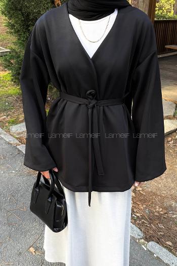 Black Long Arm Cotton Polyester Kimono