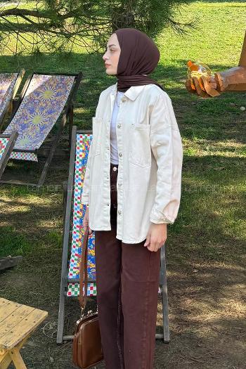 Lamelif Çift Cepli Metal Düğme Ceket Taş Rengi