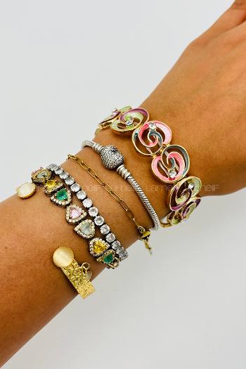 Multicolored Belted Gold Straight Wristband