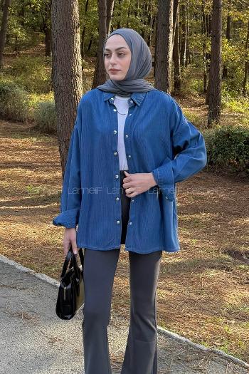 Lamelif Fitilli Tesettür Gömlek Kot Mavisi
