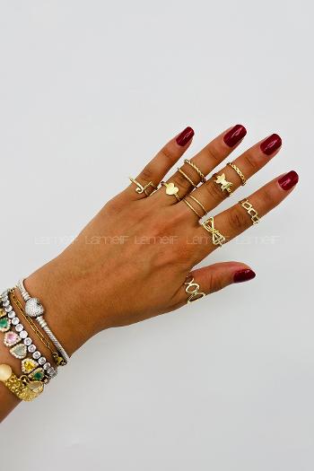 Lamelif Gold 11li Kombin Kurdele Yüzük Seti