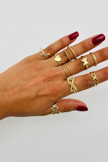 Lamelif Gold 11li Kombin Kurdele Yüzük Seti