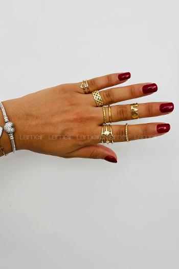 Lamelif Gold 7li Kombin Love Yüzük Seti