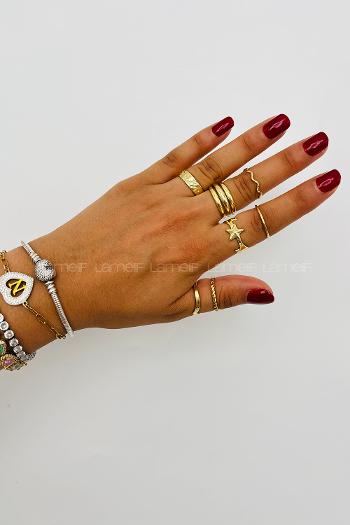 Lamelif Gold 7li Kombin Yıldız Yüzük Seti