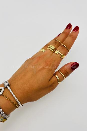 Lamelif Gold 7li Kombin Yıldız Yüzük Seti