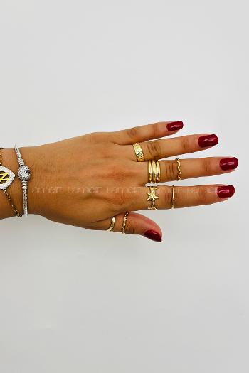 Lamelif Gold 7li Kombin Yıldız Yüzük Seti