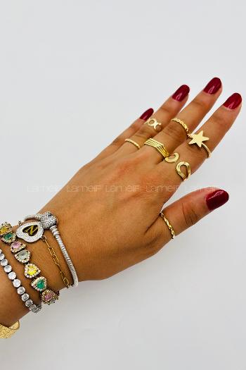 Lamelif Gold 7li Kombin Yıldız Yüzük Seti