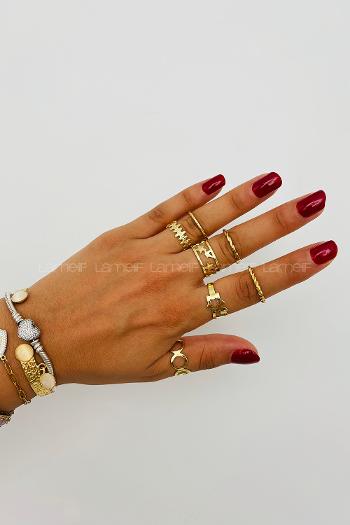 Lamelif Gold 7li Kombin Yıldız Yüzük Seti