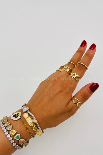 Lamelif Gold 7li Kombin Yıldız Yüzük Seti