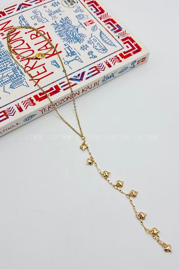 Lamelif Gold Kalp Detaylı Y Kolye