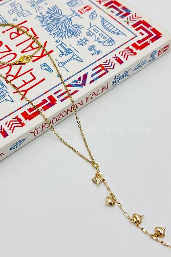 Lamelif Gold Kalp Detaylı Y Kolye