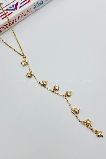 Lamelif Gold Kalp Detaylı Y Kolye