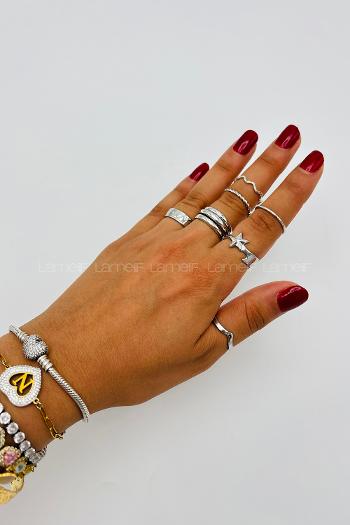 Lamelif Gümüş 7li Kombin Yıldız Yüzük Seti