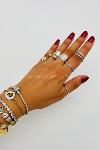 Lamelif Gümüş 8li Kombin Çiçek Yüzük Seti