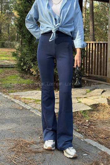 Navy Blue Flared Trousers Normal Waist Regular Cut Bottom Tracksuit