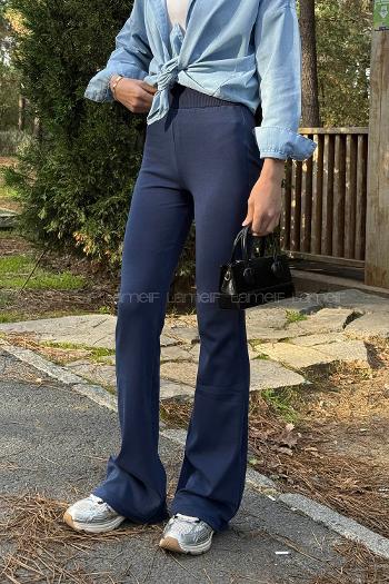 Navy Blue Flared Trousers Normal Waist Regular Cut Bottom Tracksuit