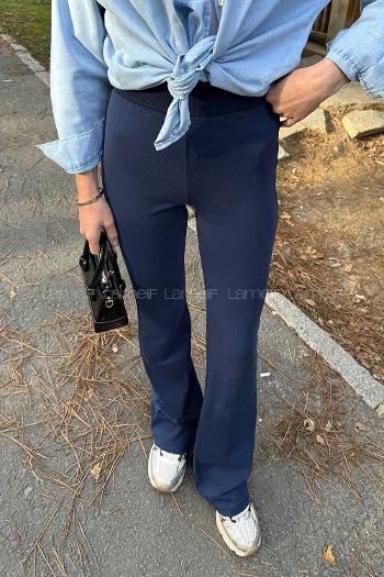 Navy Blue Flared Trousers Normal Waist Regular Cut Bottom Tracksuit